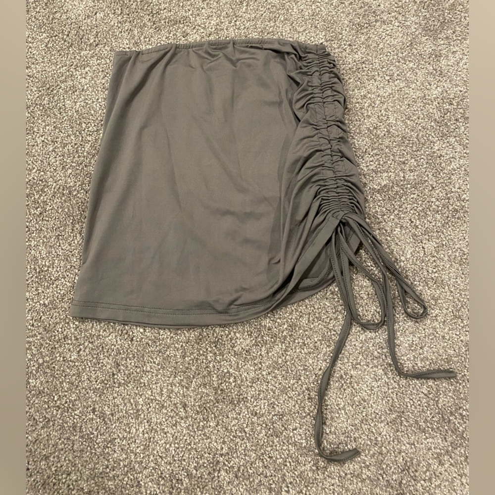 Asymmetric Ruched Mini Skirt with Drawstrings